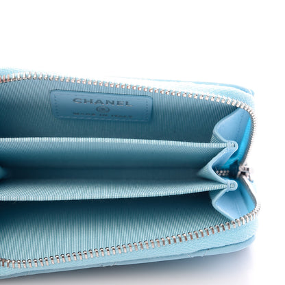 Chanel Lambskin Quilted Zip Around Coin Purse Wallet Neon Blue 5 of 8