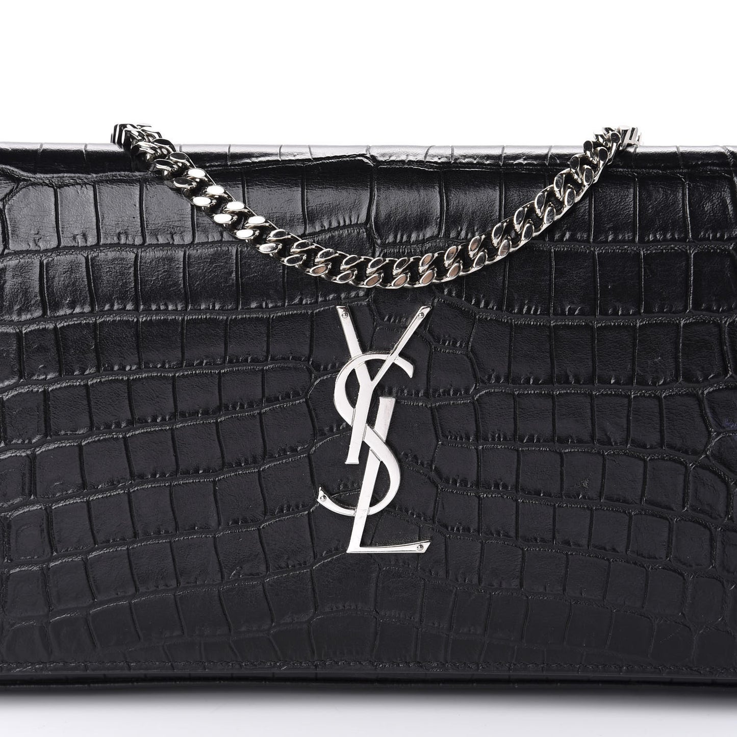 Crocodile Embossed Calfskin Monogram Chain Wallet Black