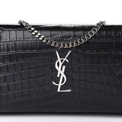 Saint Laurent Crocodile Embossed Calfskin Monogram Chain Wallet Black 9 of 10
