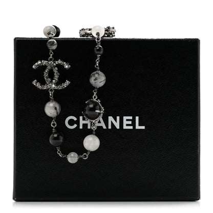 Chanel Crystal Bead CC Long Necklace Silver Black 6 of 6
