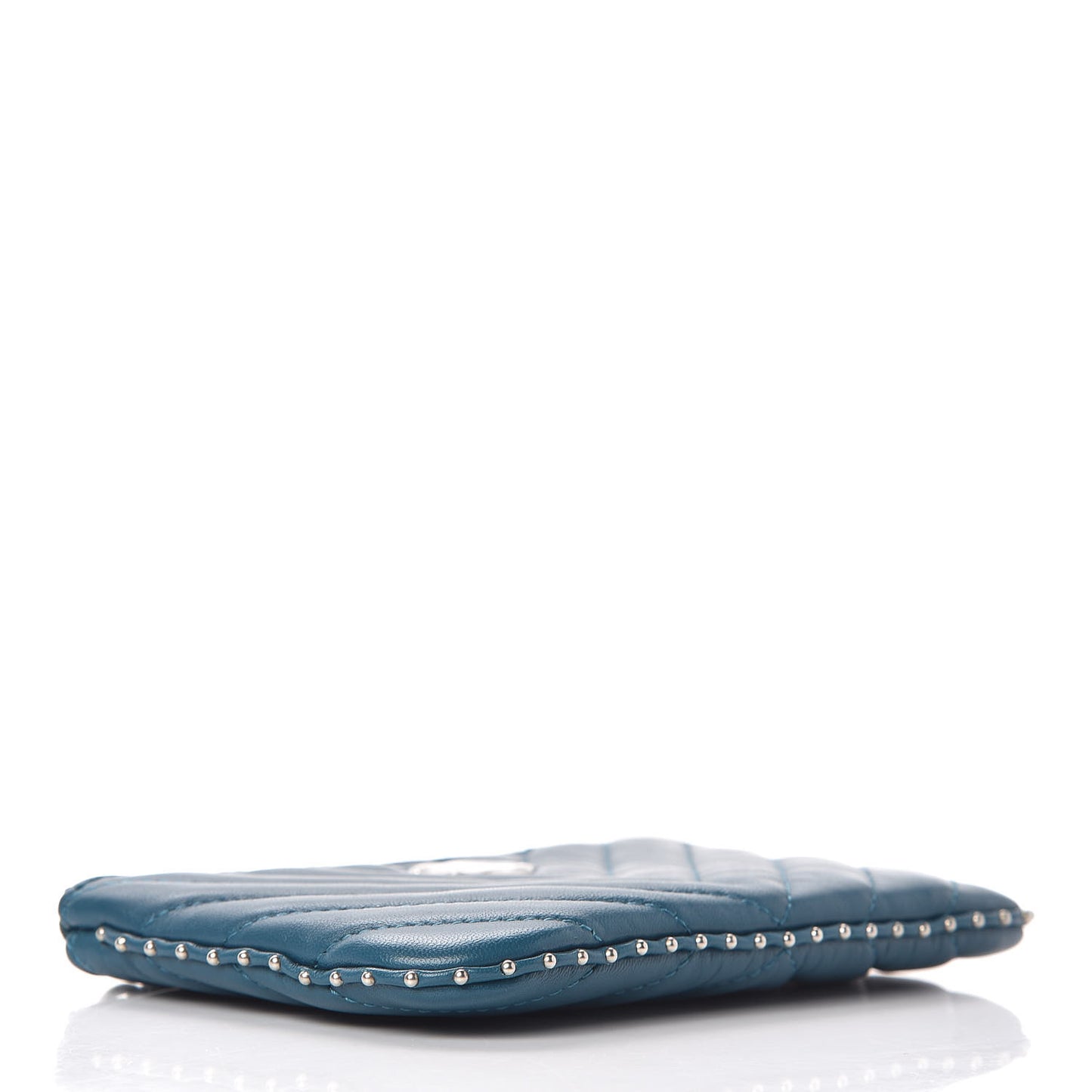 Lambskin Chevron Quilted Studded Small Cosmetic Case Blue