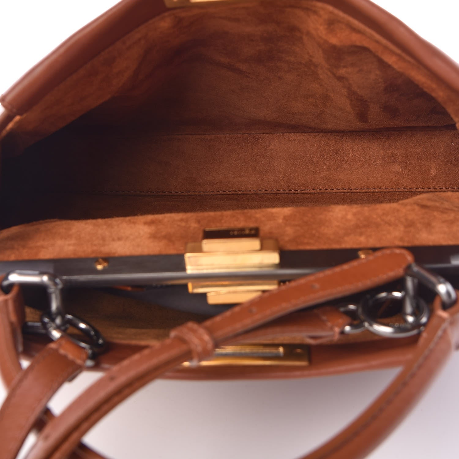Fendi Vitello Suede Medium Peekaboo Iconic Satchel Cuoio Rame Moro 6 of 17