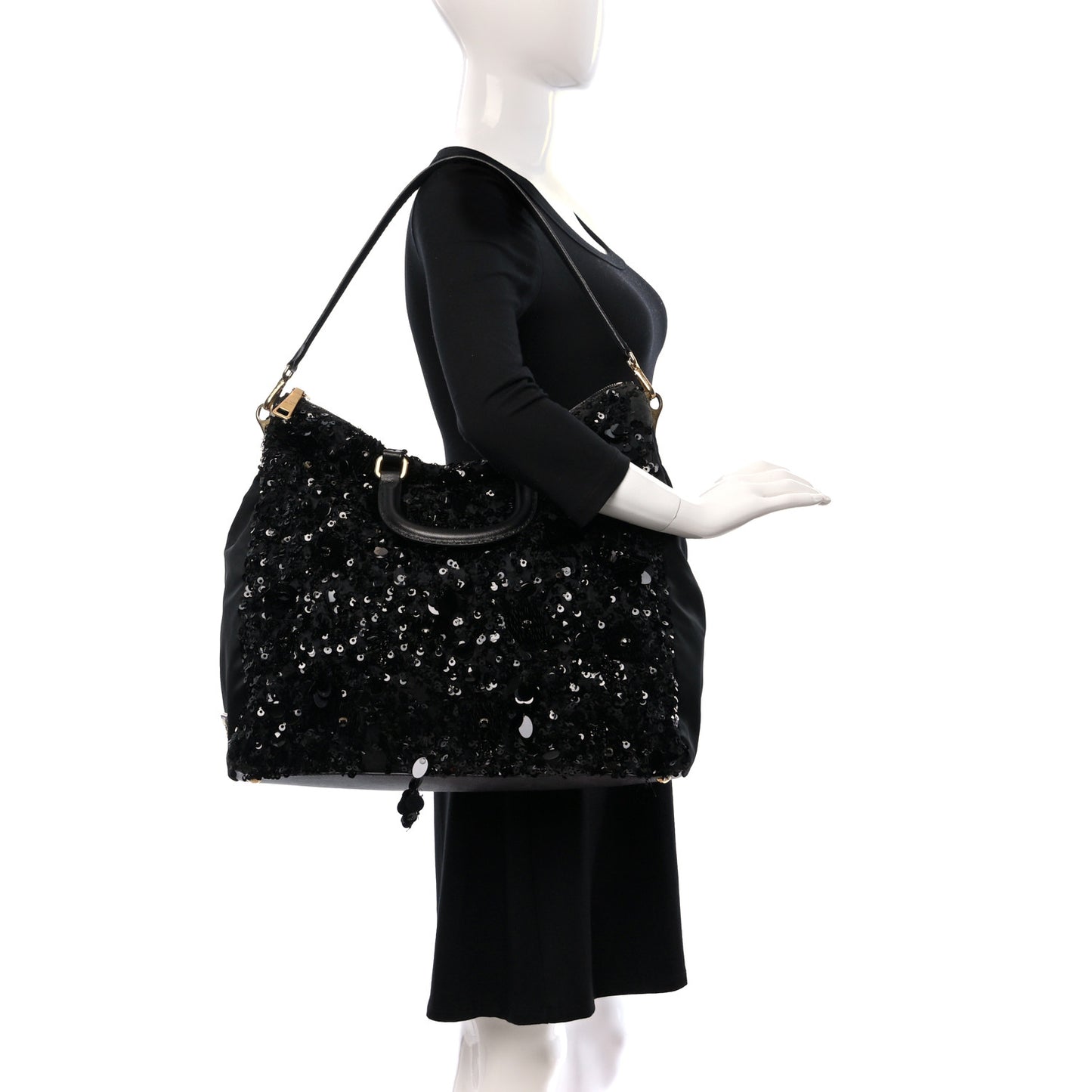 Nylon Sequin Tote Black