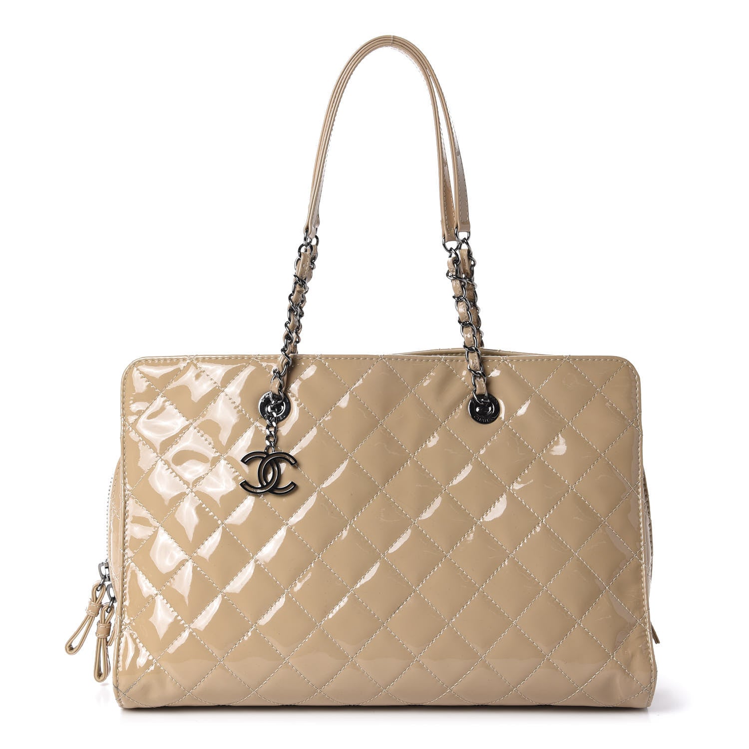 Chanel Patent Calfskin Quilted Shopping Tote Beige 1 of 11