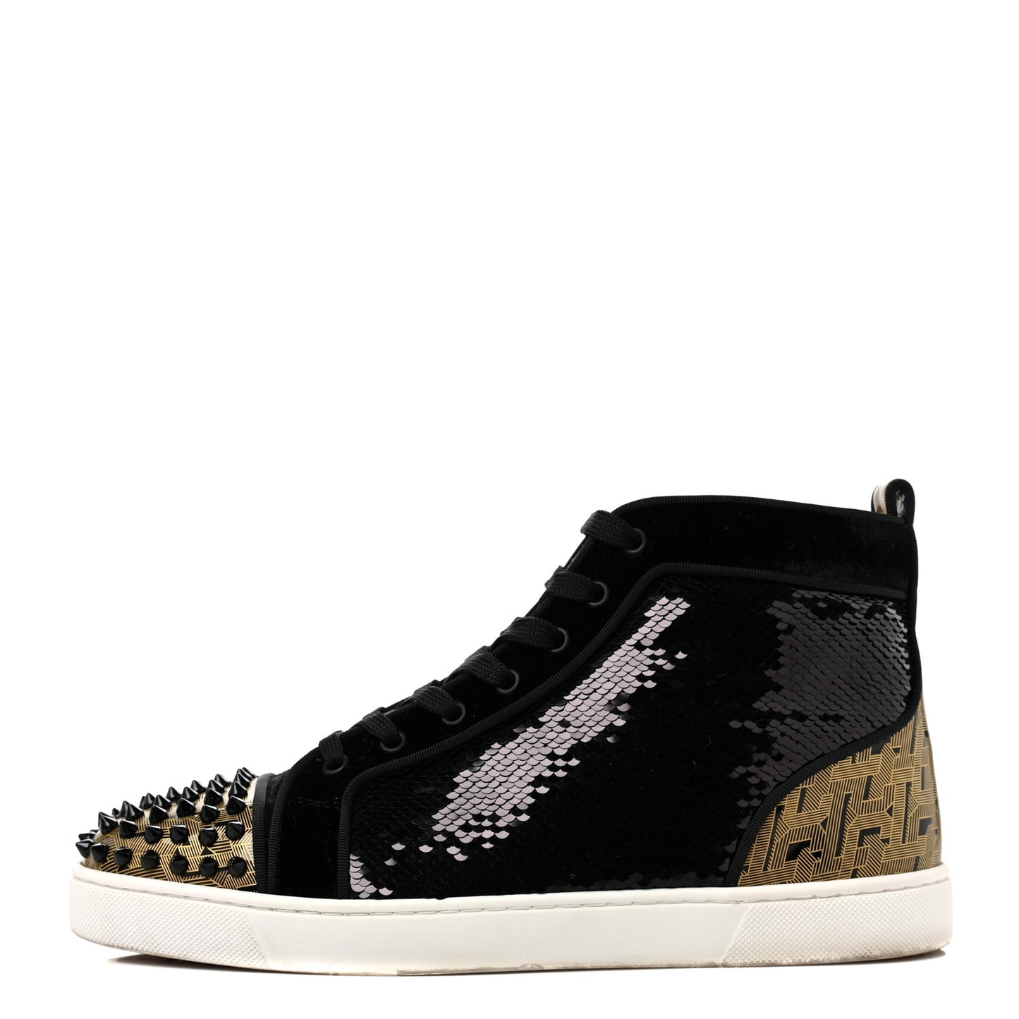 Sequin Patent Mens Louis Spikes Orlato Flat Sneakers 43 Black