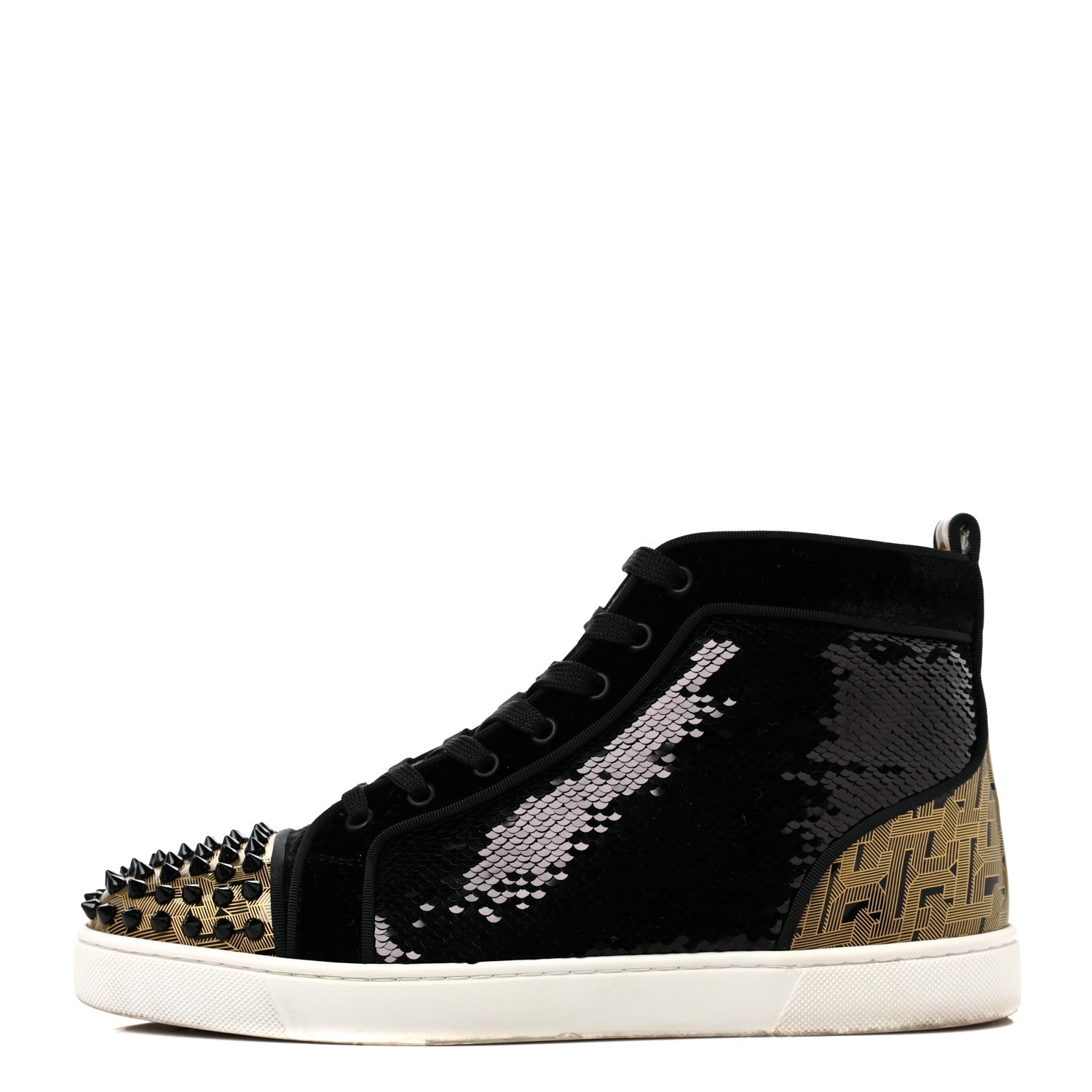 Christian Louboutin Sequin Patent Mens Louis Spikes Orlato Flat Sneakers 43 Black 1 of 6