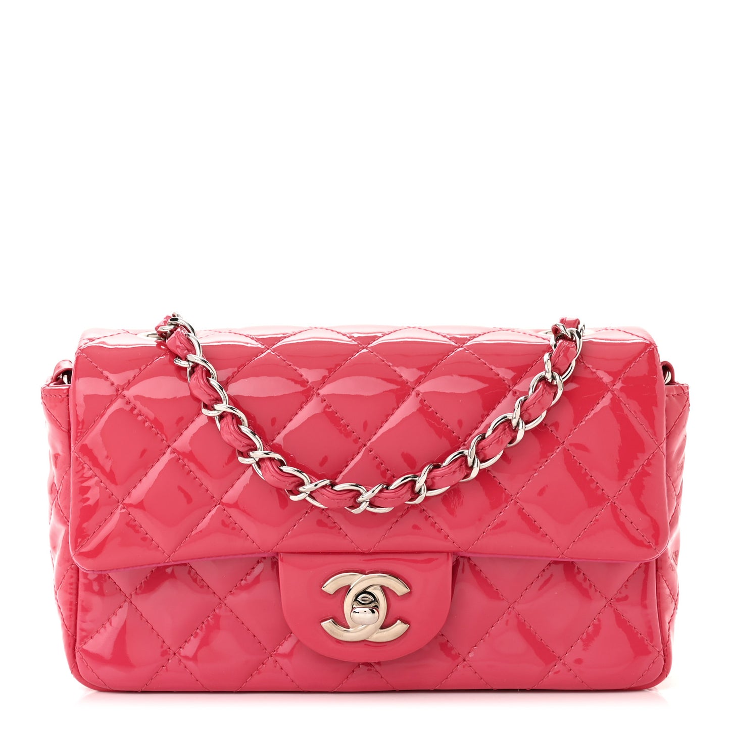 Patent Calfskin Quilted Mini Rectangular Flap Pink
