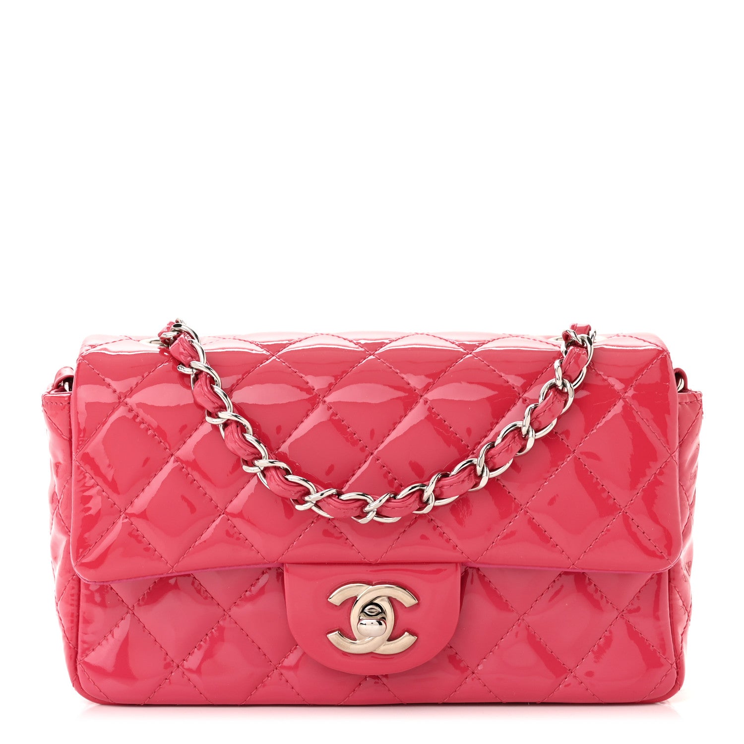 Chanel Patent Calfskin Quilted Mini Rectangular Flap Pink 1 of 10