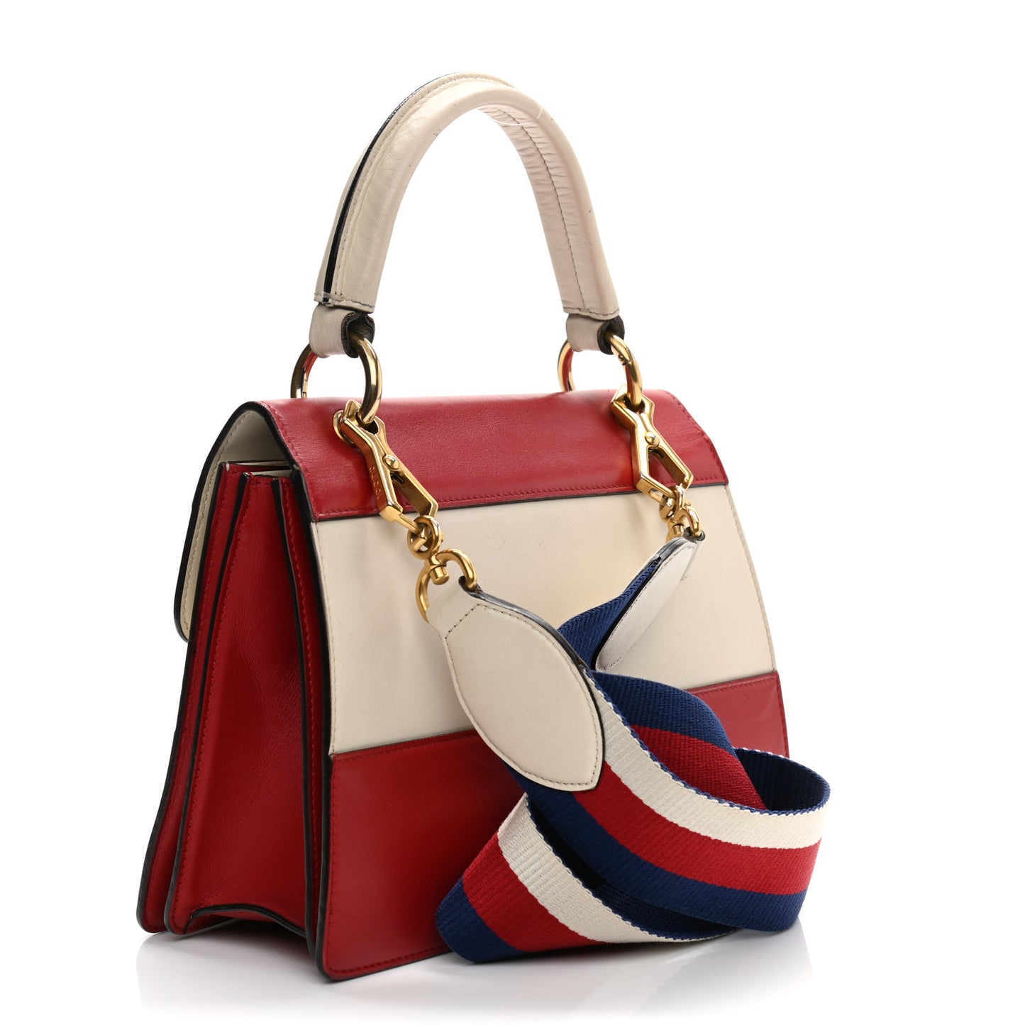 Calfskin Sylvie Web Small Queen Margaret Top Handle Bag Hibiscus Red Mystic White