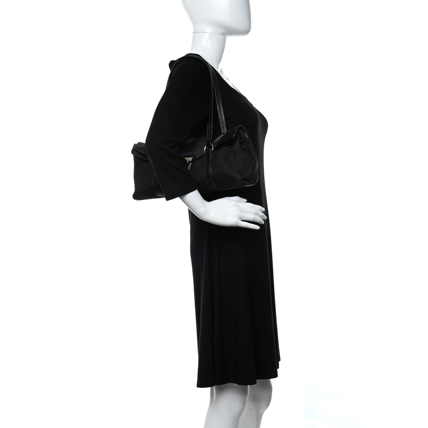 Tessuto Nylon Calfskin Shoulder Bag Black