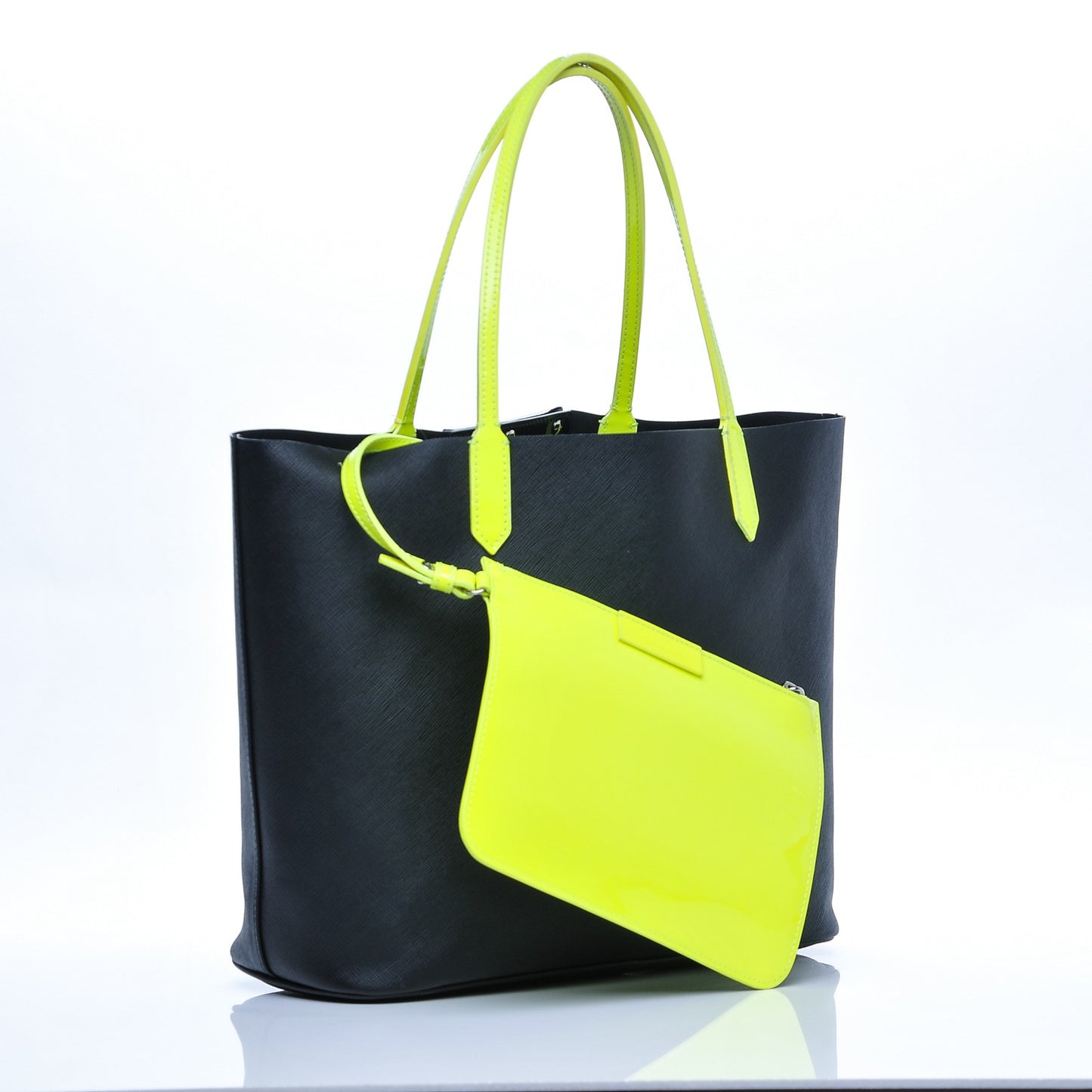 Calfskin Small Antigona Tote Black Neon Yellow