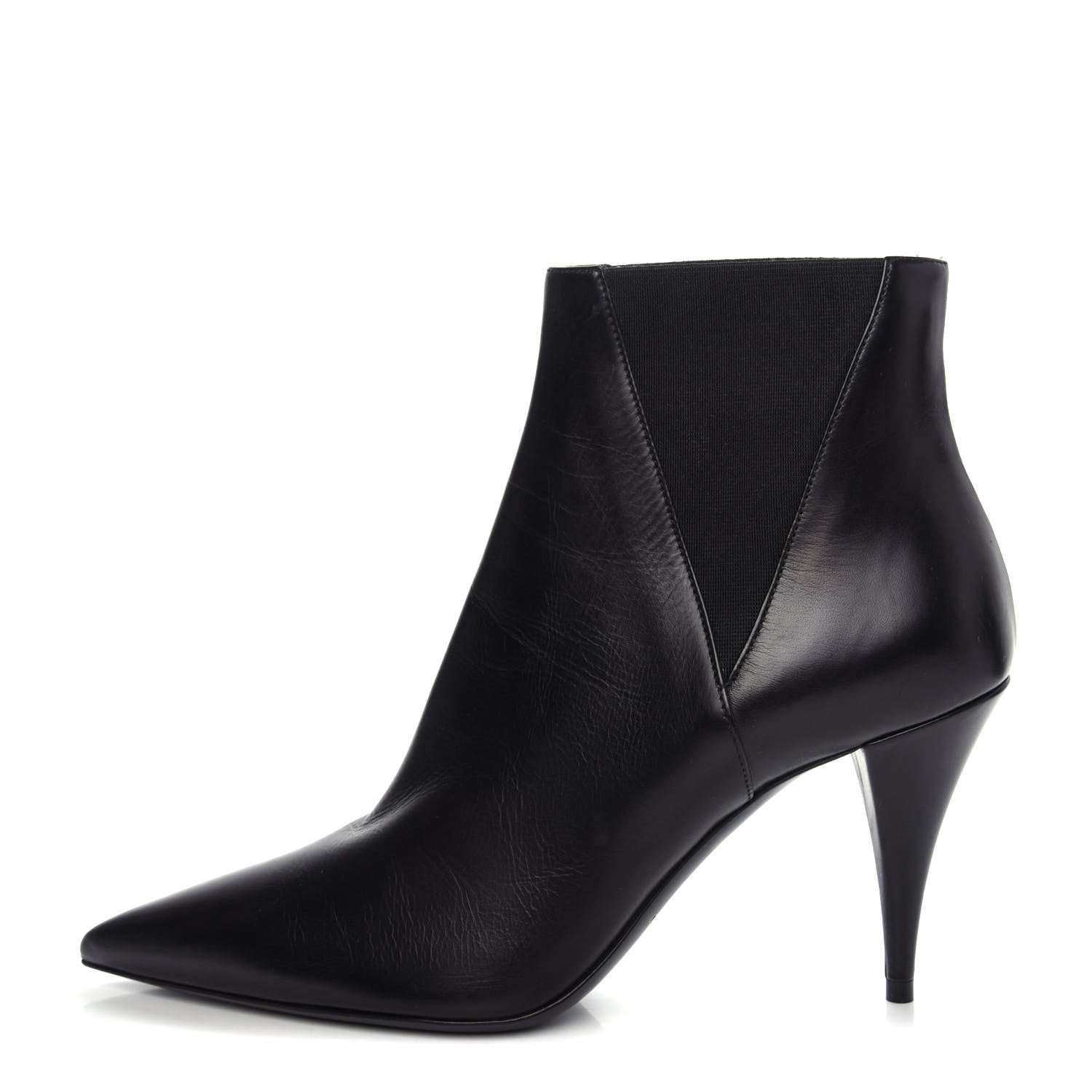 Saint Laurent Calfskin Kiki Chelsea Pointed Toe Ankle Boots 37.5 Black 1 of 9