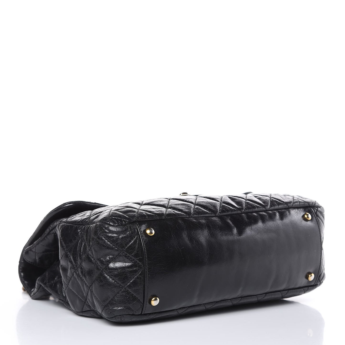 Glazed Calfskin Castle Rock Large Flap Black Burgundy