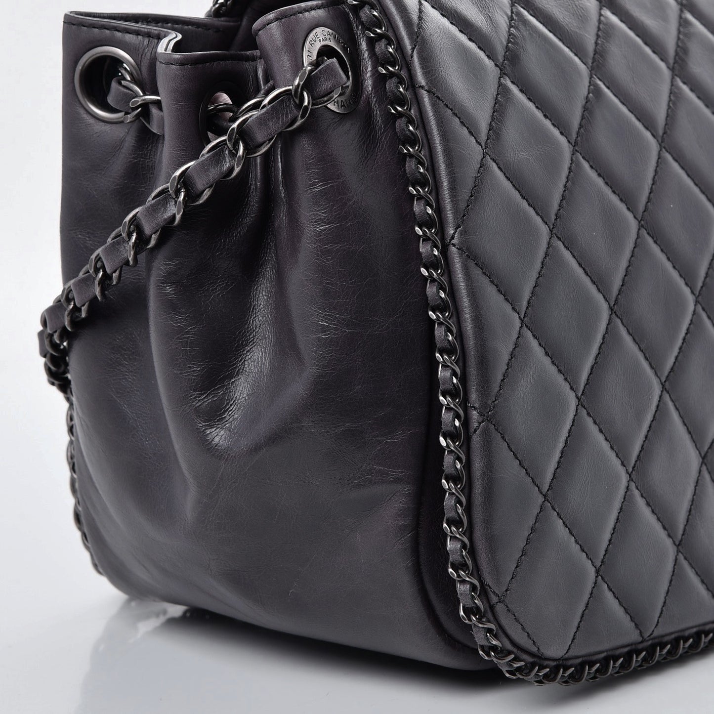 Calfskin Quilted Large CC Enchained Accordion Flap Grey