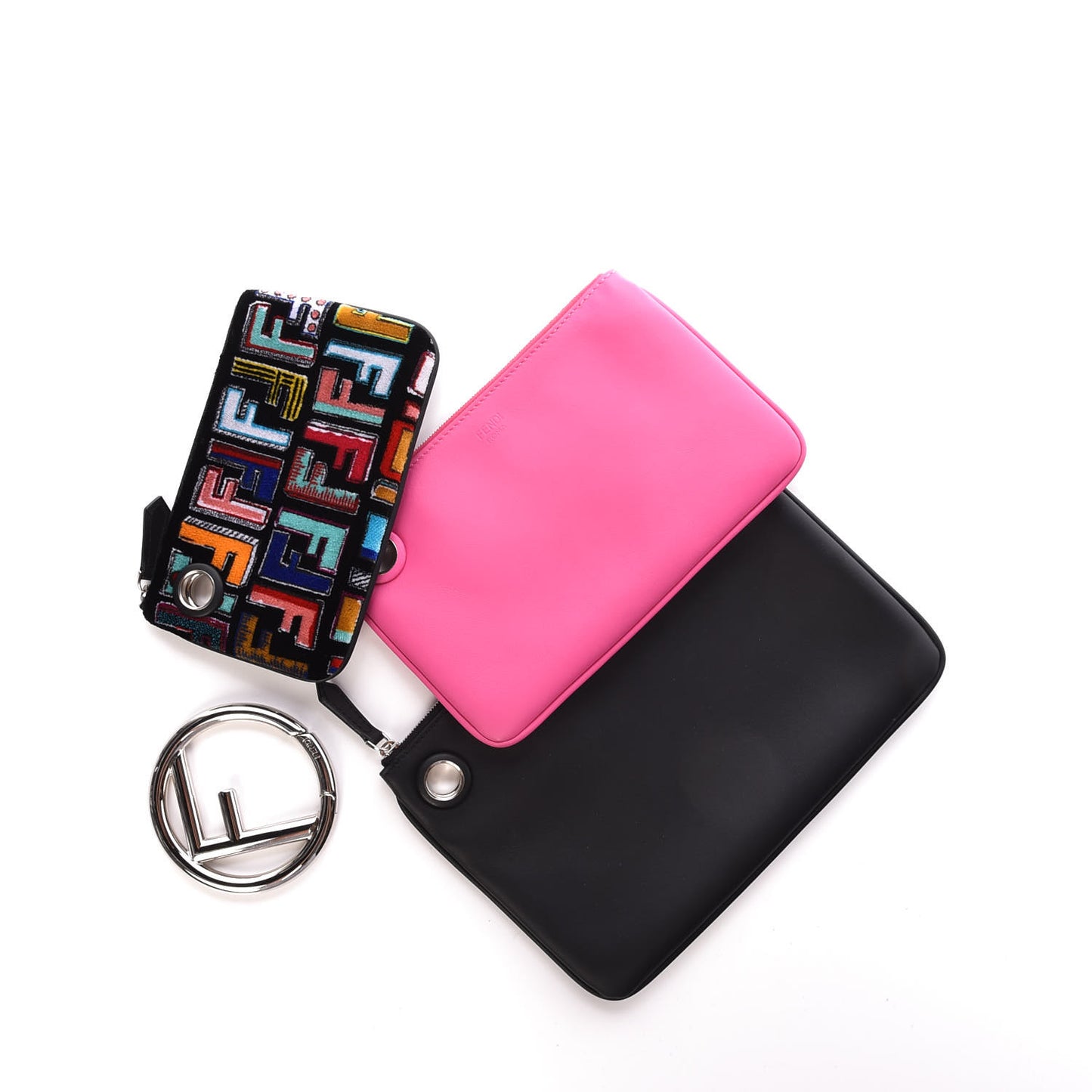 Calfskin Velvet F is Fun Fair Triplette Pouch Set Multicolor