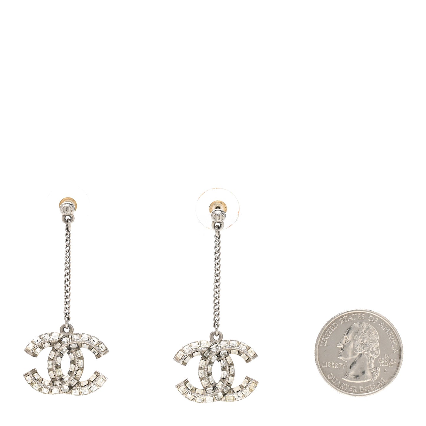 Baguette Crystal CC Drop Earrings Silver