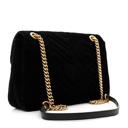Gucci Velvet Matelasse Loved Embroidered Medium GG Marmont Shoulder Bag Black 3 of 11