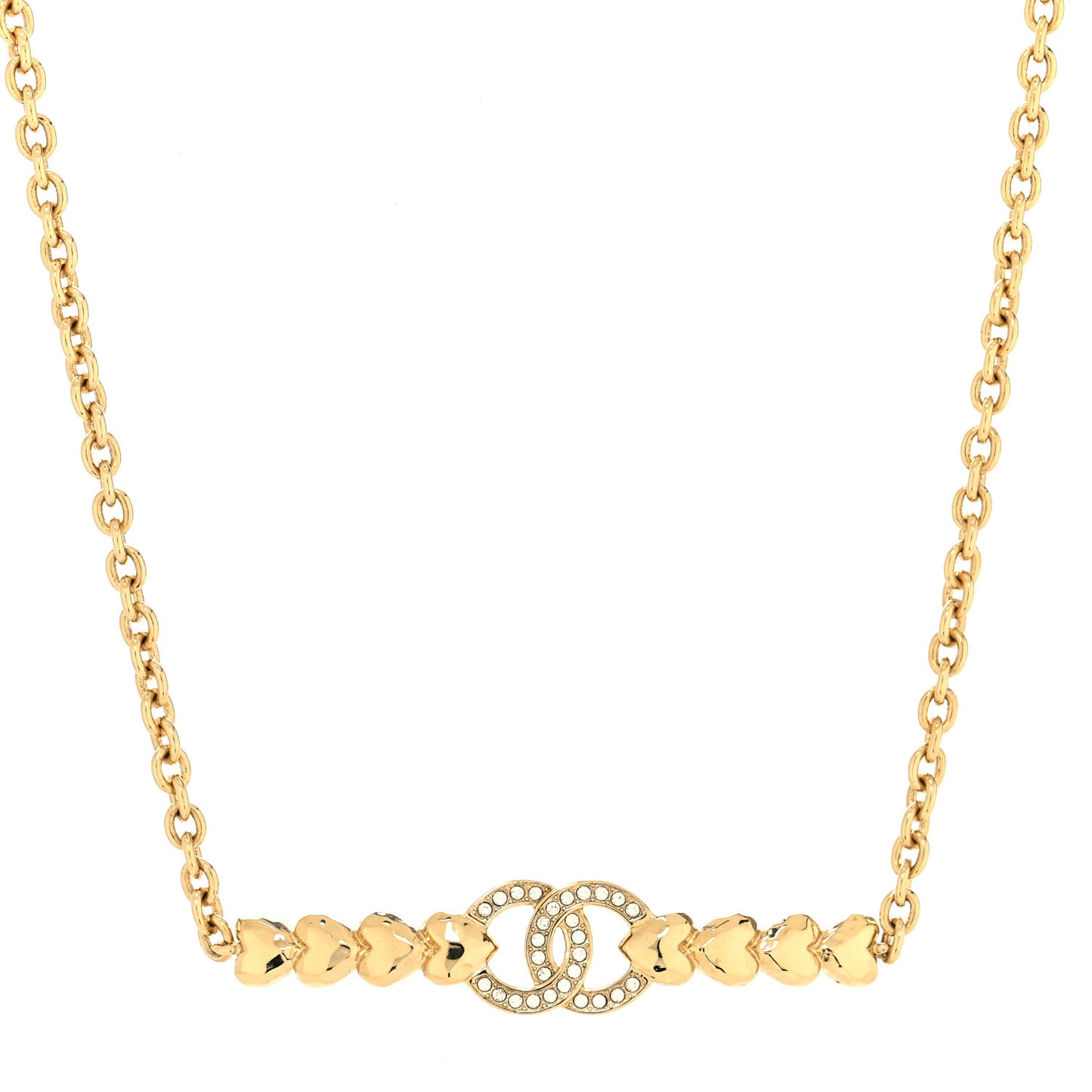 Crystal CC Heart Link Choker Necklace Gold