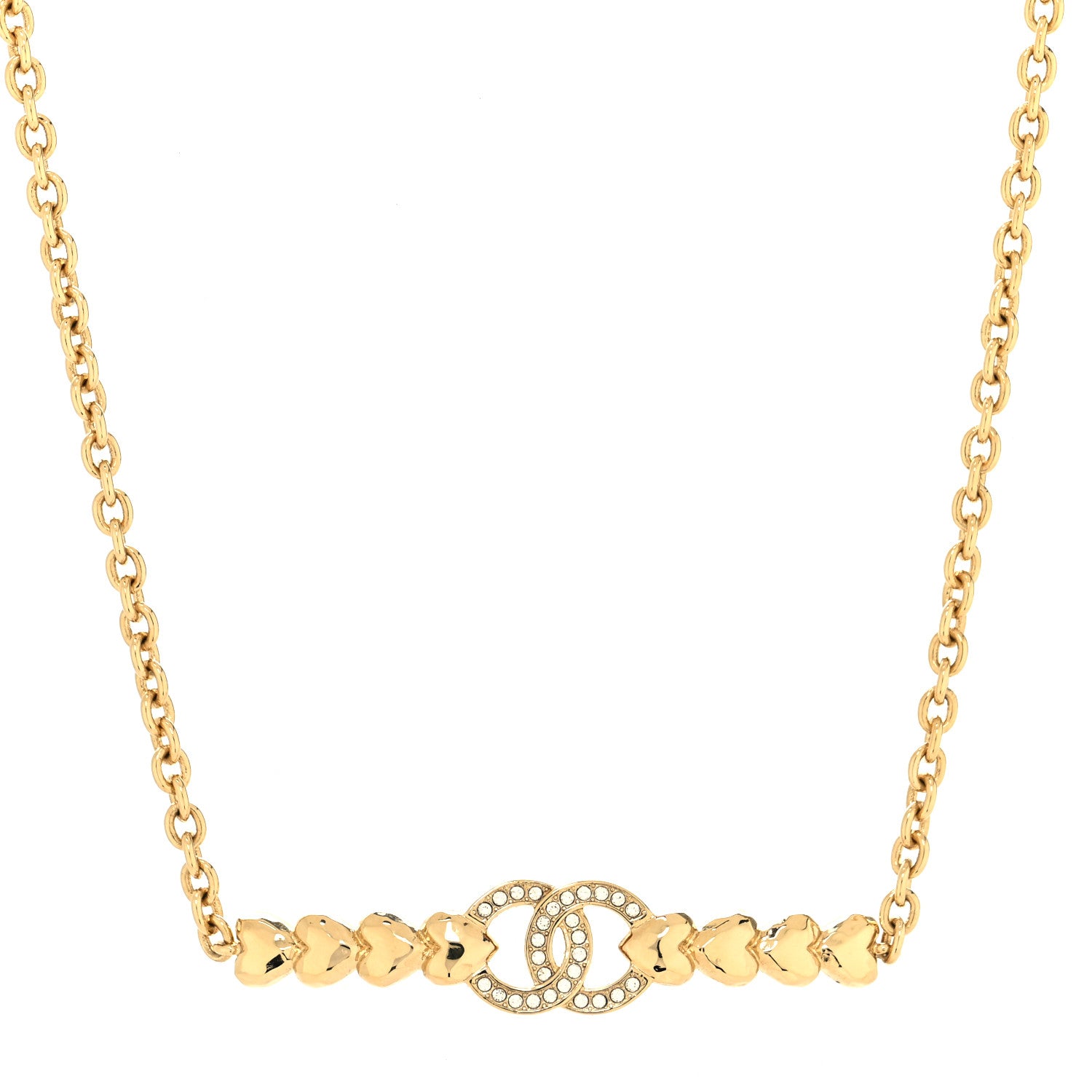 Chanel Crystal CC Heart Link Choker Necklace Gold 2 of 5