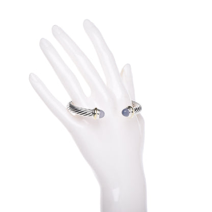 David Yurman Sterling Silver 14K Yellow Gold Chalcedony 7mm Cable Classics Bracelet 2 of 5