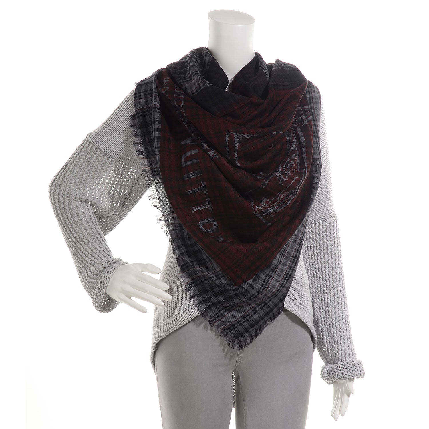 Louis Vuitton Mens Fleece Wool Silk Trunks Shawl Gris Rouge 2 of 5