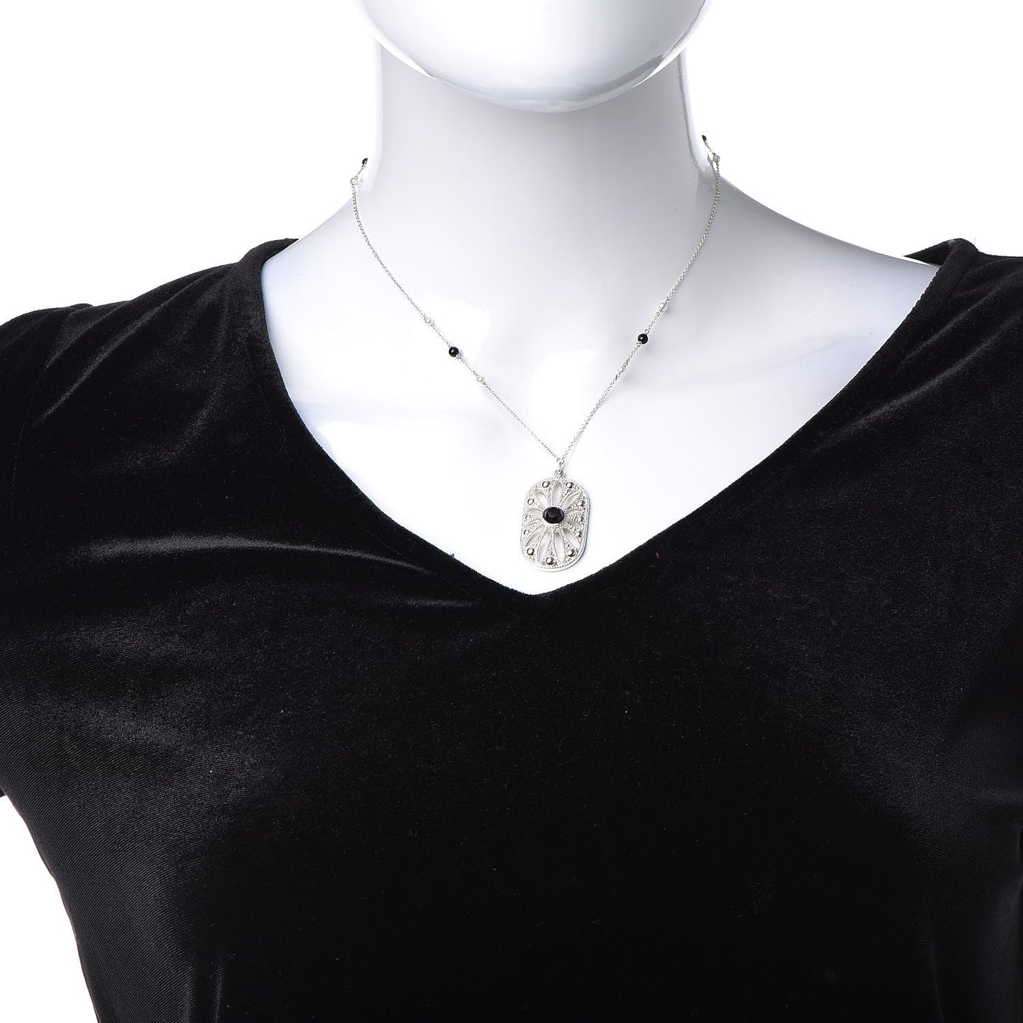 Sterling Silver Black Onyx Pearl Ziegfeld Daisy Pendant Necklace