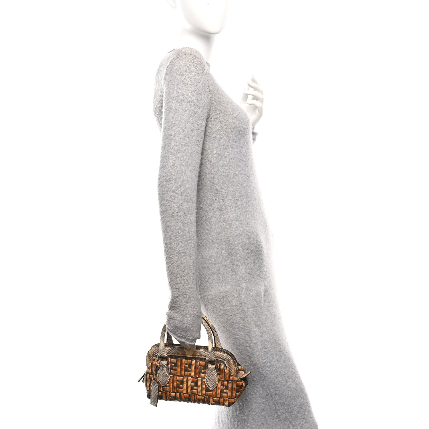 Fendi Woven Straw Snakeskin Selleria Mini Adele 1328 Bag Naturale 2 of 11