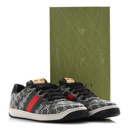 Gucci GG Supereme Monogram Miro Soft Calfskin Web Mens Screener Sneakers 8 Black Grey Sky 10 of 10