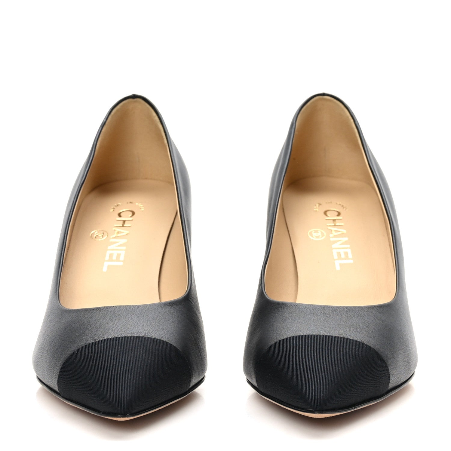 Chanel Lambskin Grosgrain Cap Toe CC Pumps 38.5 Black 2 of 8