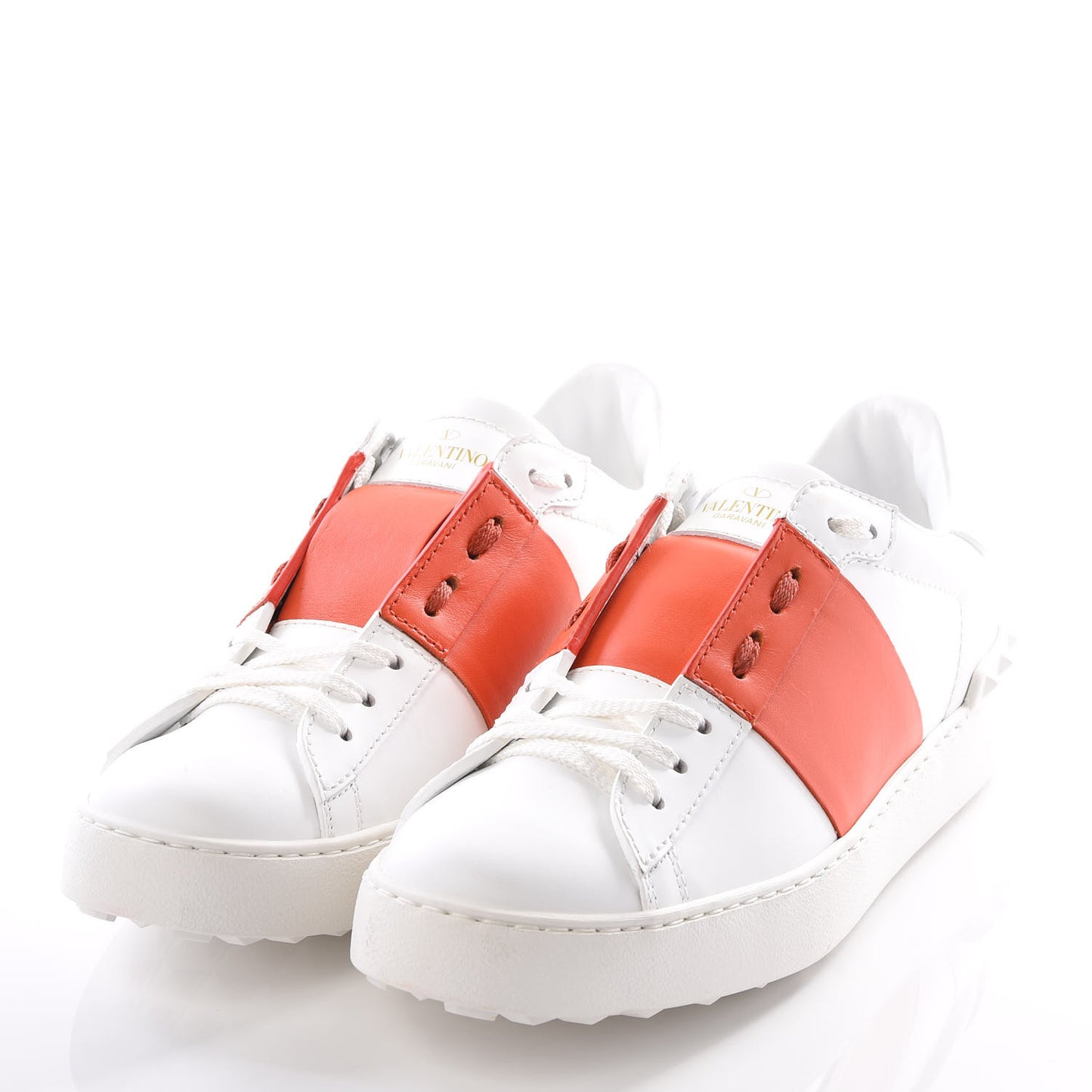 Calfskin Womens Rockstud Open Sneakers 41 White Goldfish