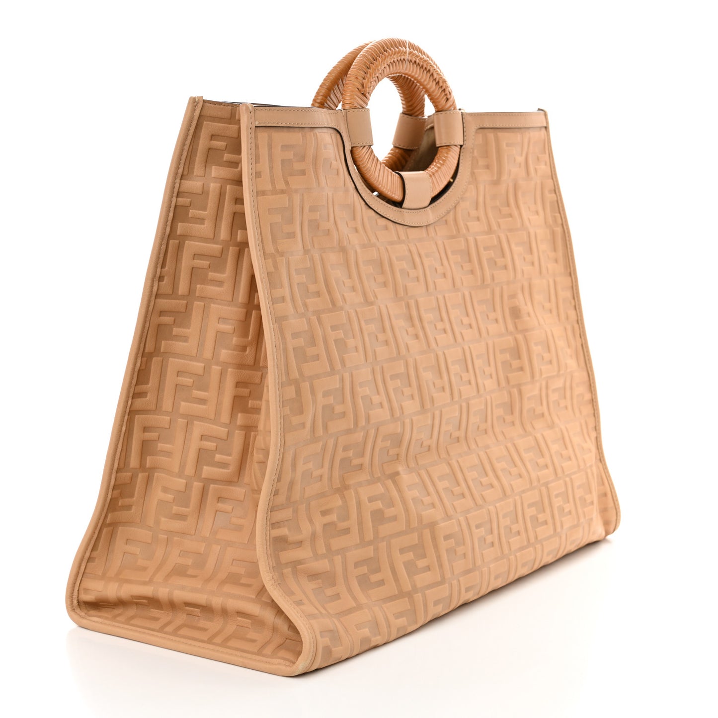 Vitello Cristallo Nature Wicker FF 1974 Embossed Large Runaway Shopper Tote Makeup