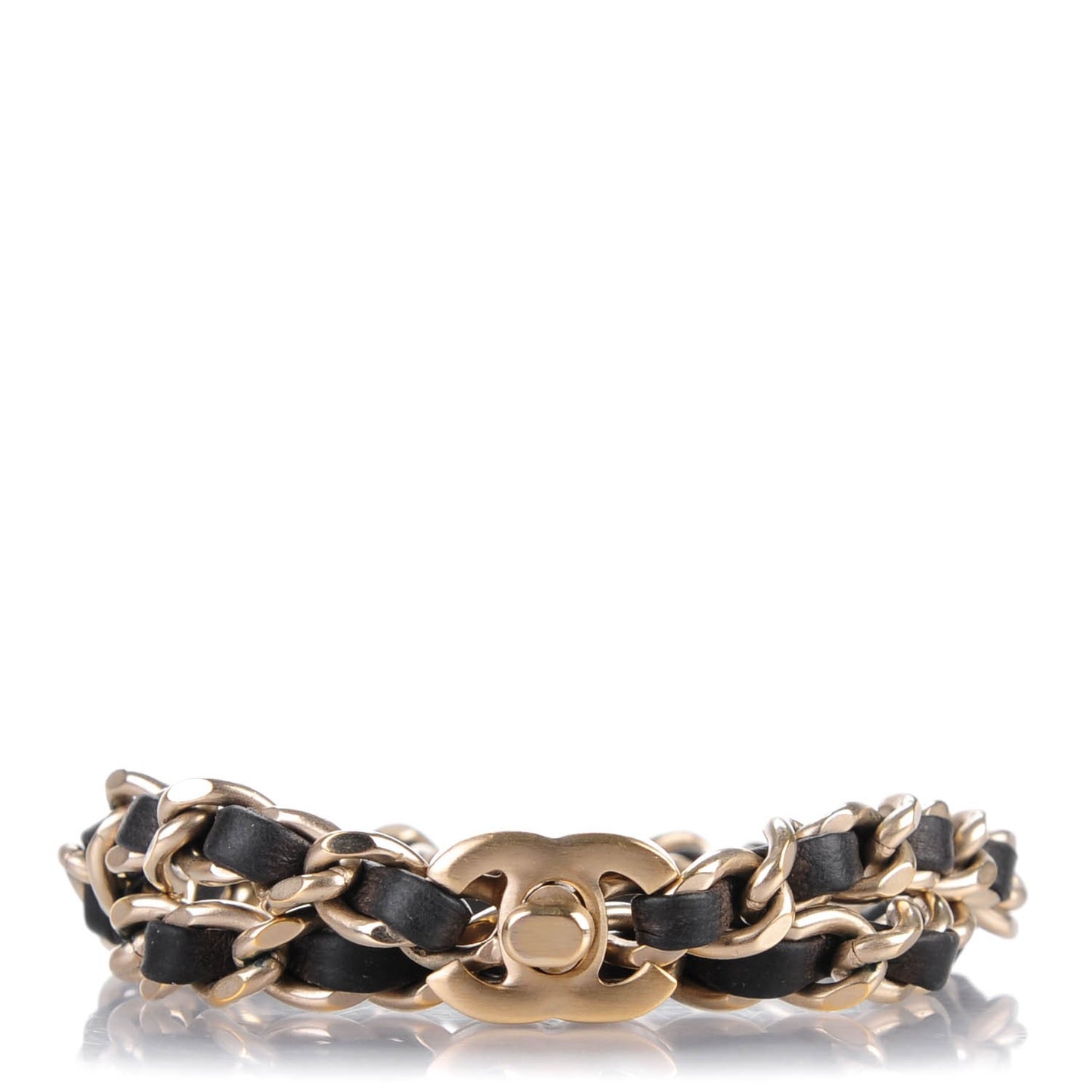 Lambskin CC Turnlock Chain Bracelet Black Gold
