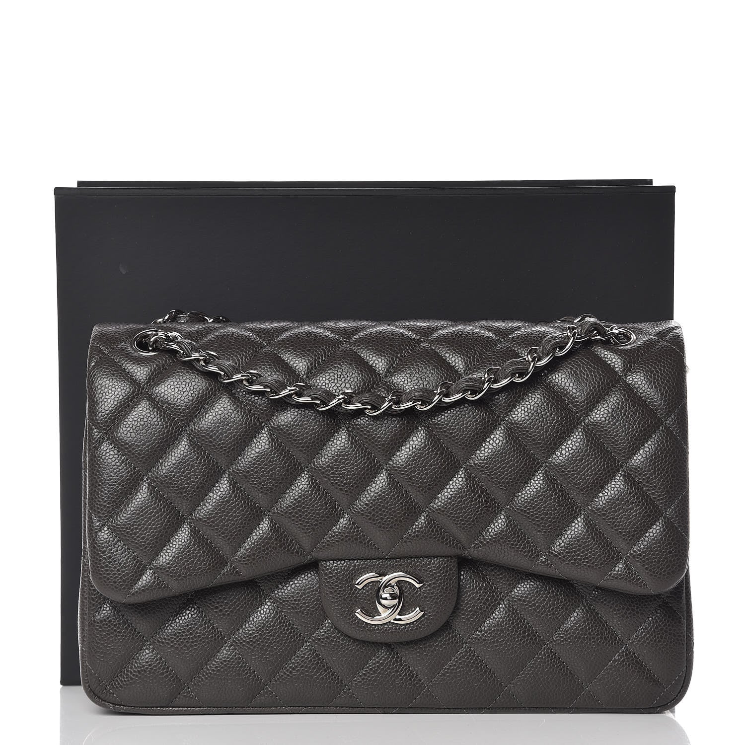 Chanel Caviar Quilted Jumbo Double Flap Dark Grey 10 of 10