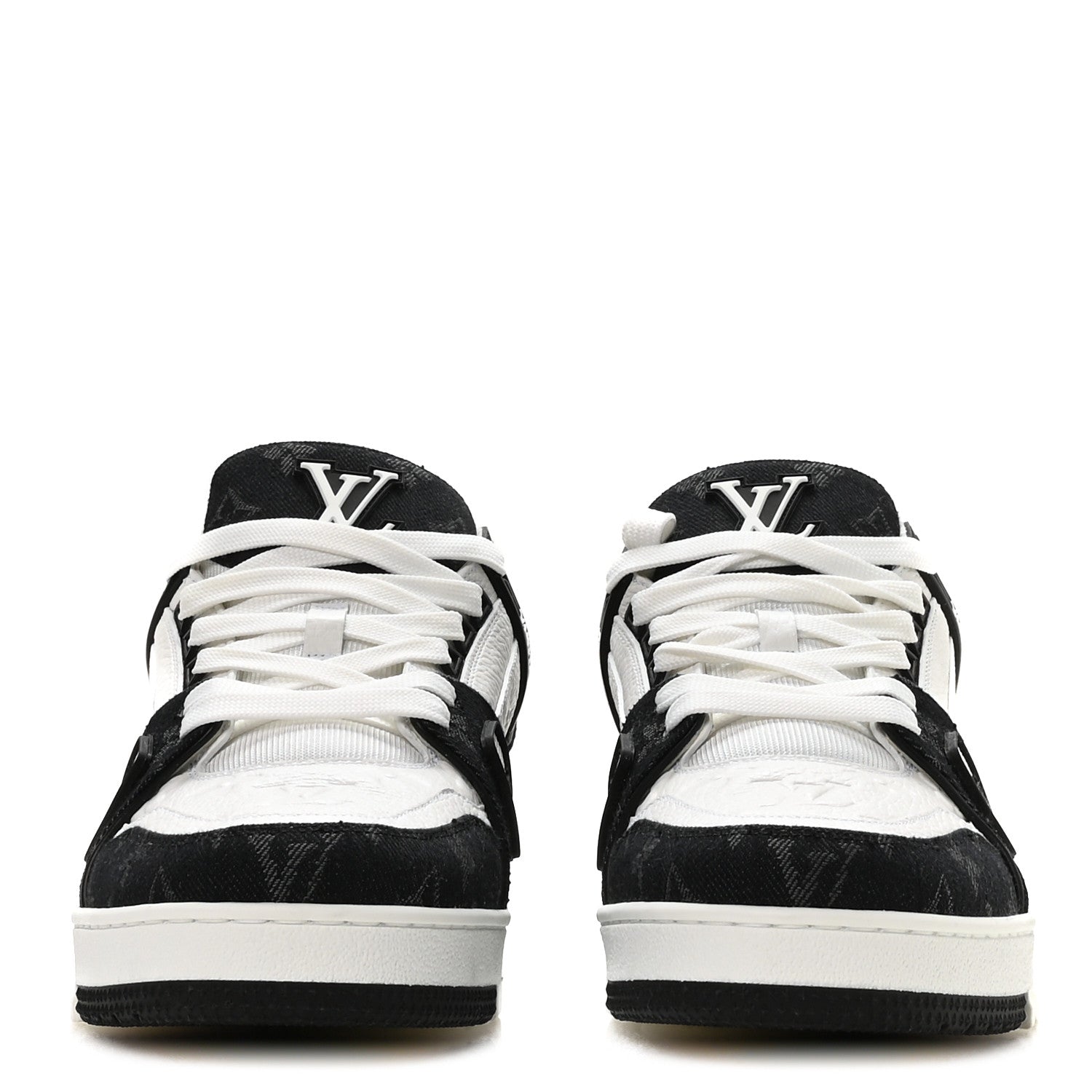 Louis Vuitton Calfskin Embossed Monogram Denim Mens LV Trainer Sneakers  9.5 Black 3 of 9