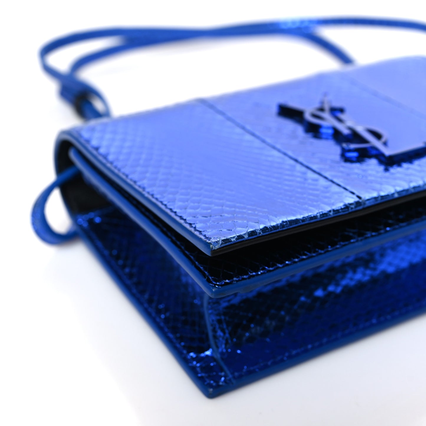 Metallic Ayers Monogram Toy Kate Strap Wallet Blue Black
