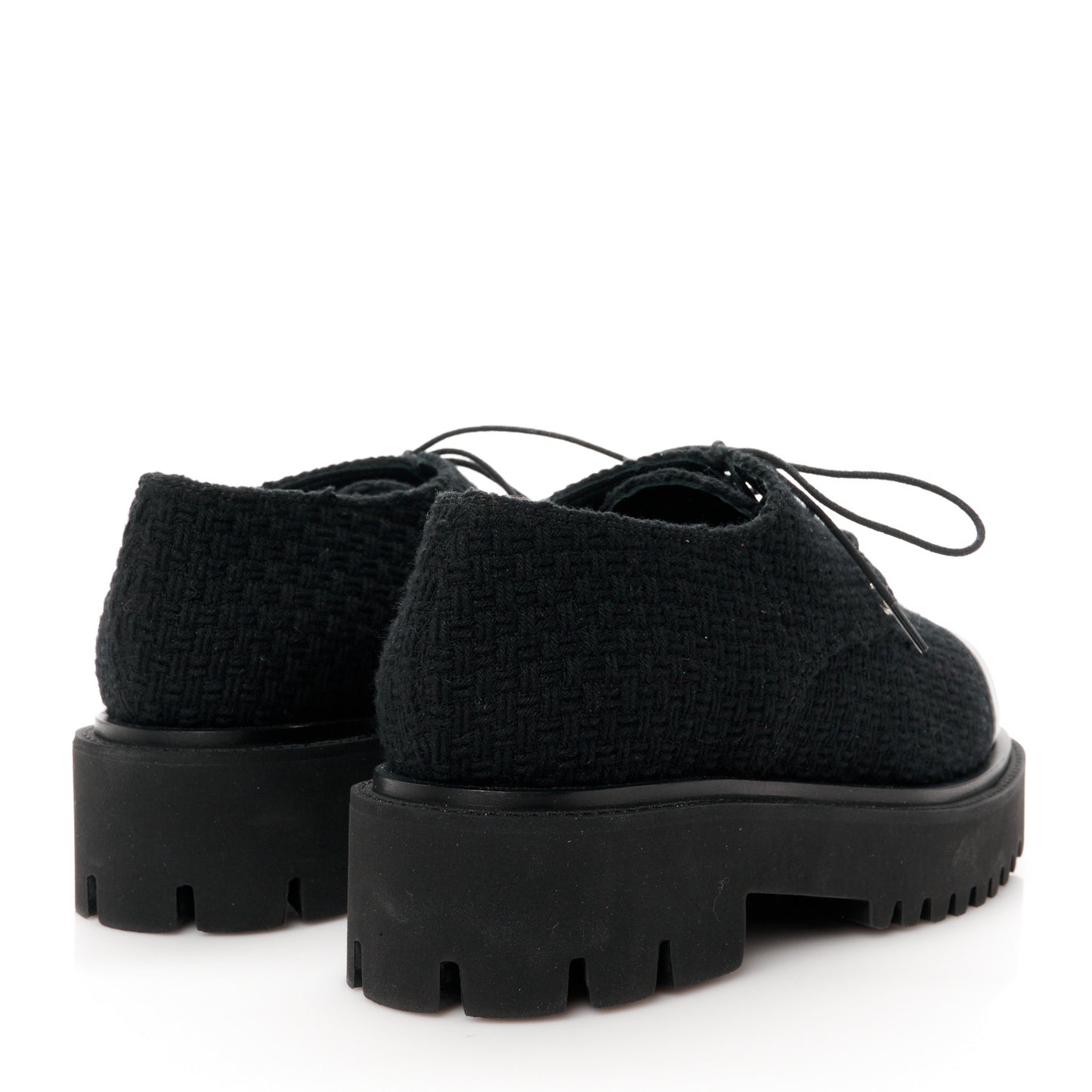 Wool Tweed Calfskin Lace-Up Loafers 38.5 Black