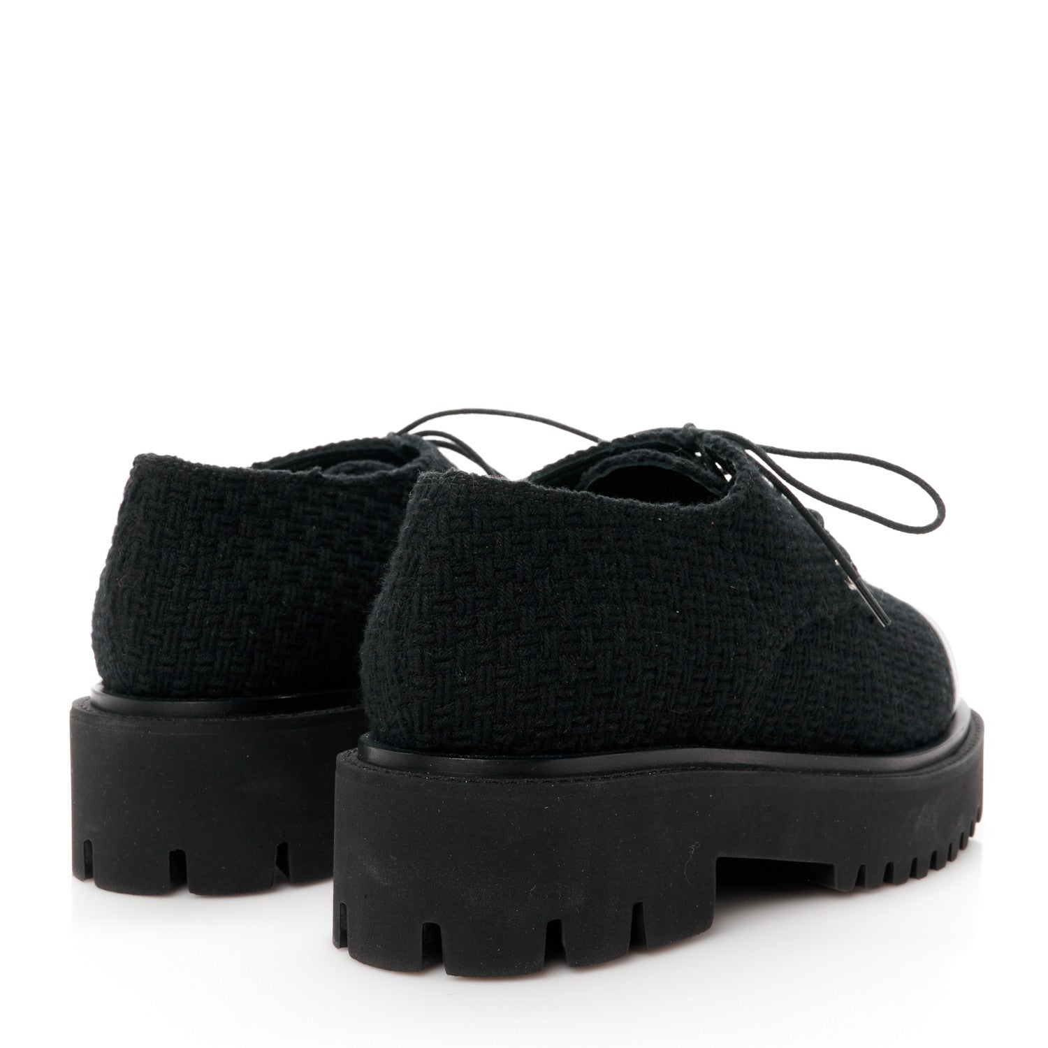 Chanel Wool Tweed Calfskin Lace-Up Loafers 38.5 Black 4 of 10
