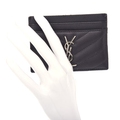Saint Laurent Grain De Poudre Matelasse Chevron Monogram Credit Card Case Coal 2 of 8
