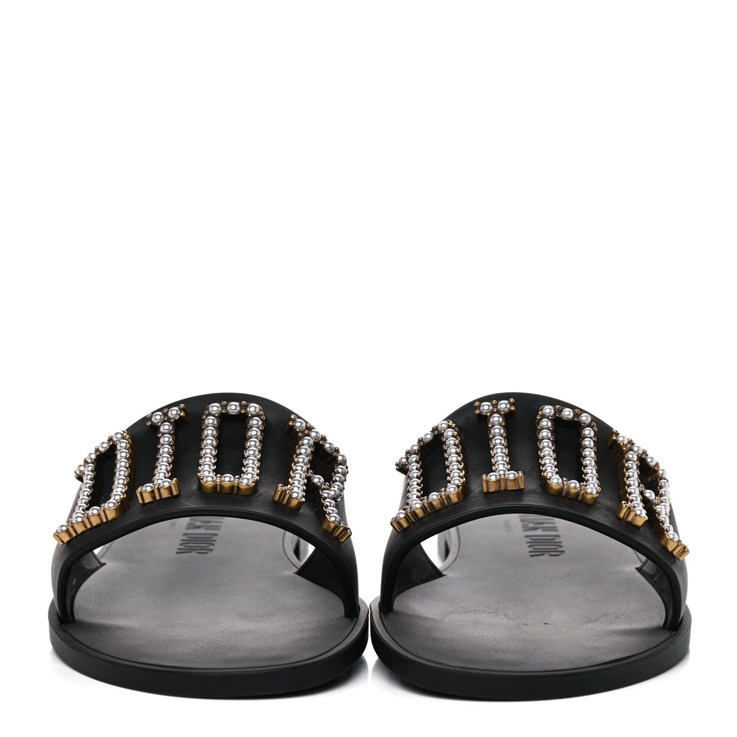 Matte Calfskin Pearl Dio(r)evolution Slide Sandals 39 Black