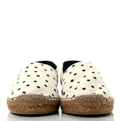 Saint Laurent Canvas Nappa Polka Dot Elba Light Logo Embroidered Espadrilles 36.5 Cream Black 2 of 9