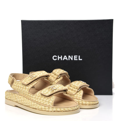 Chanel Braided Fabric Velcro Dad Sandals 37 Beige 9 of 9