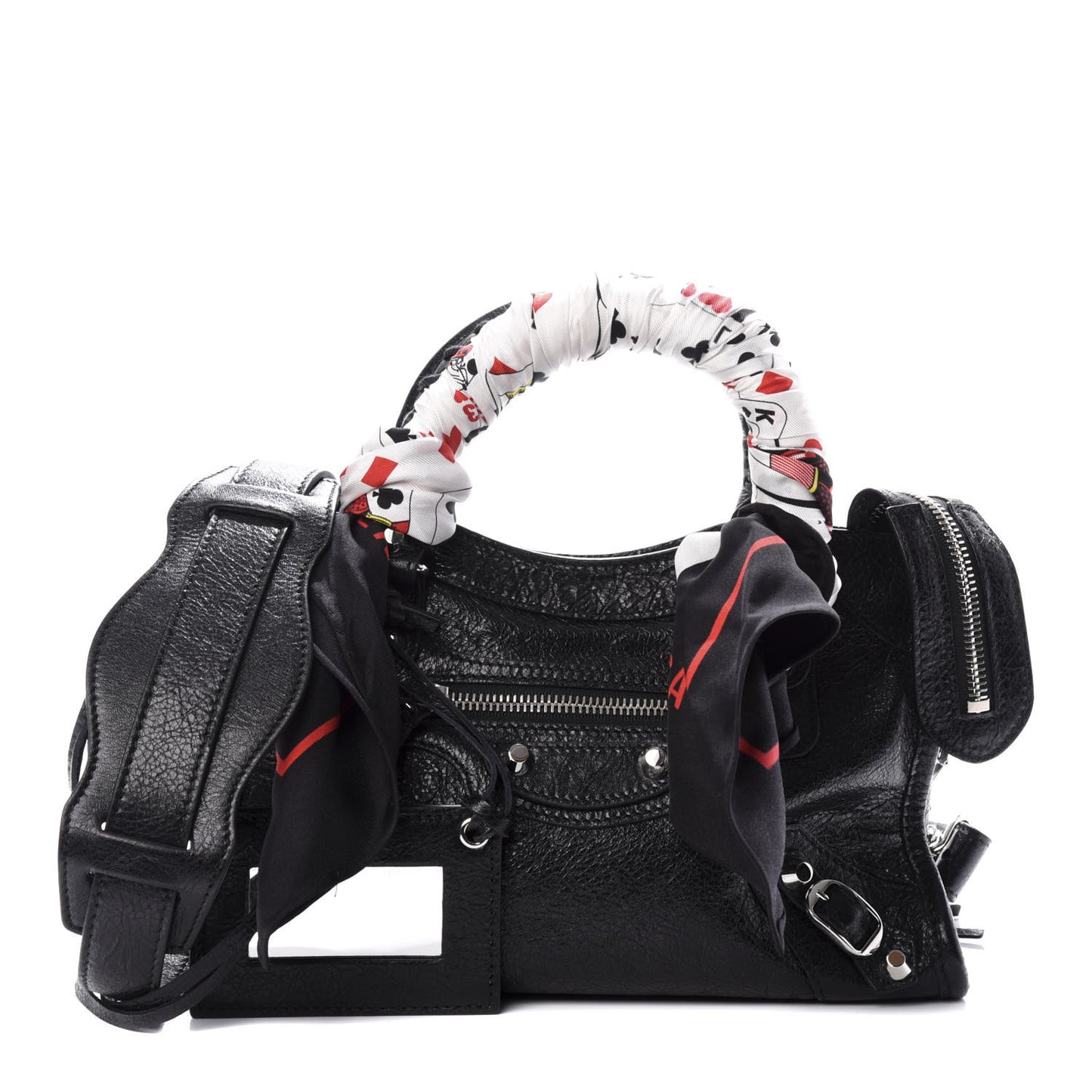 Agneau Classic Silver Hardware Mini S City Scarf Black