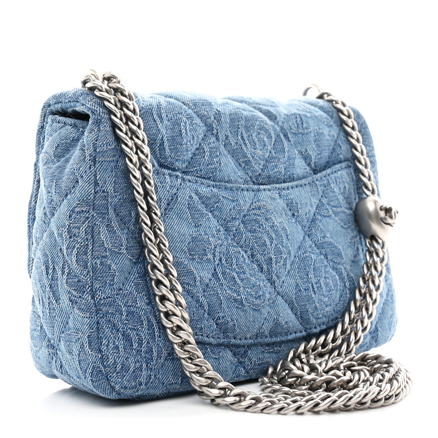 Chanel Denim Quilted Camellia Sweetheart Mini Flap Blue 3 of 11