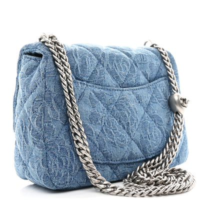 Chanel Denim Quilted Camellia Sweetheart Mini Flap Blue 3 of 11