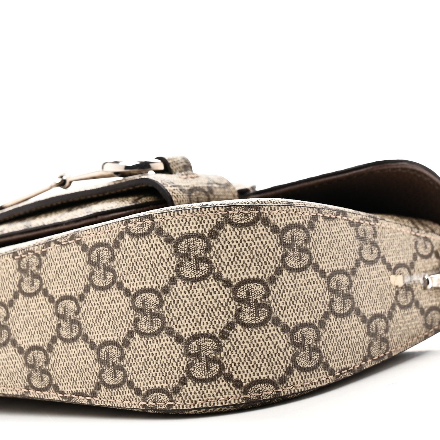 Gucci GG Supreme Monogram Small Horsebit 1955 Asymmetric Shoulder Bag Beige Ebony 10 of 11