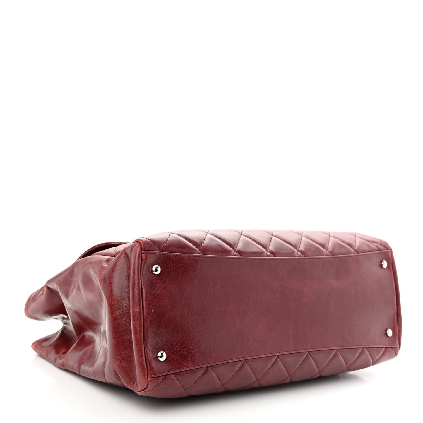 Glazed Calfskin Quilted Large CC Delivery Tote Burgundy