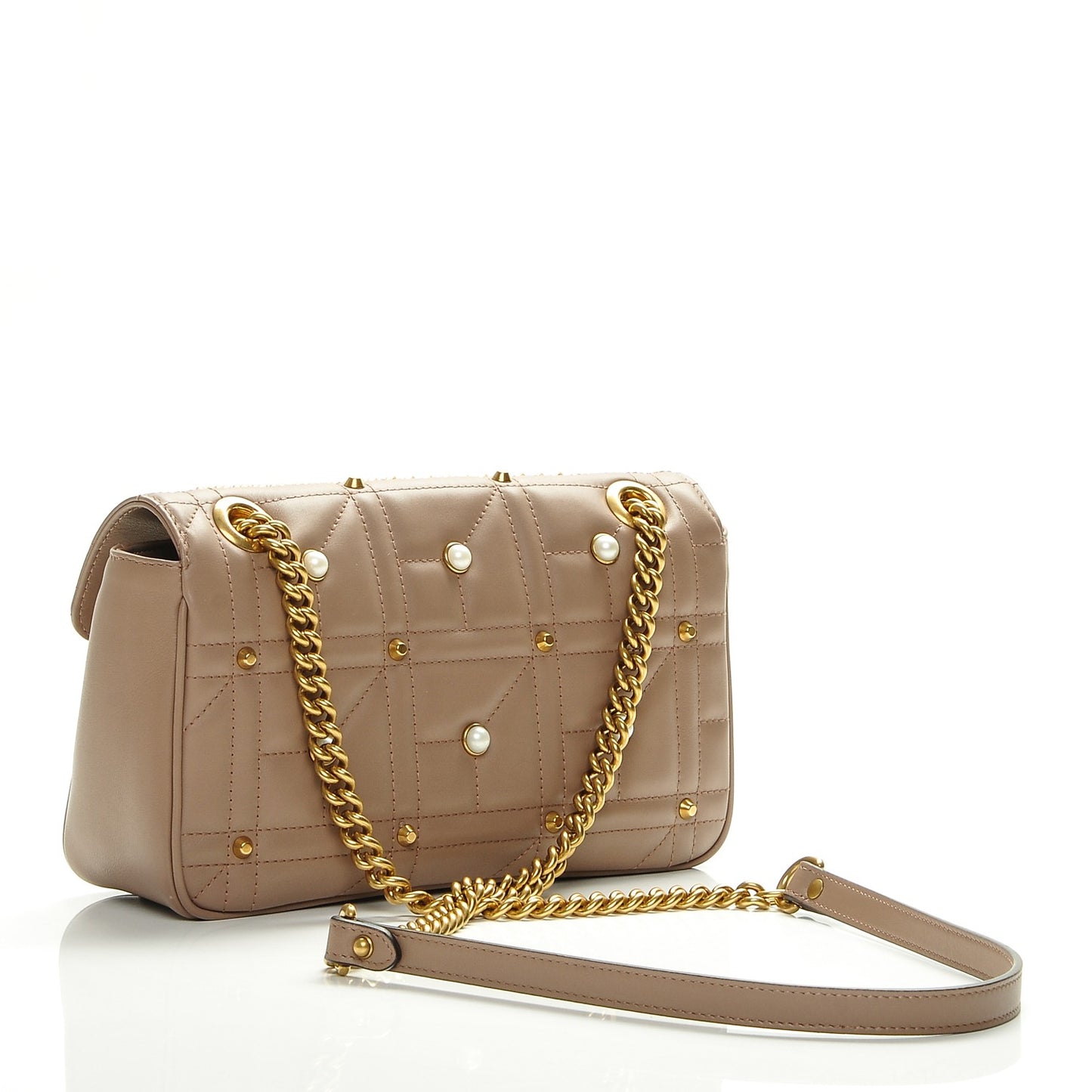 Calfskin Matelasse Studded Mini Pearly GG Marmont Shoulder Bag Porcelain Rose