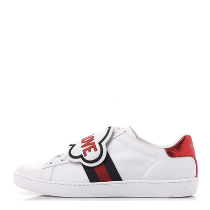 Gucci Calfskin Ayers Web Blind for Love Embroidered Womens Ace Sneakers 37.5 White 1 of 9