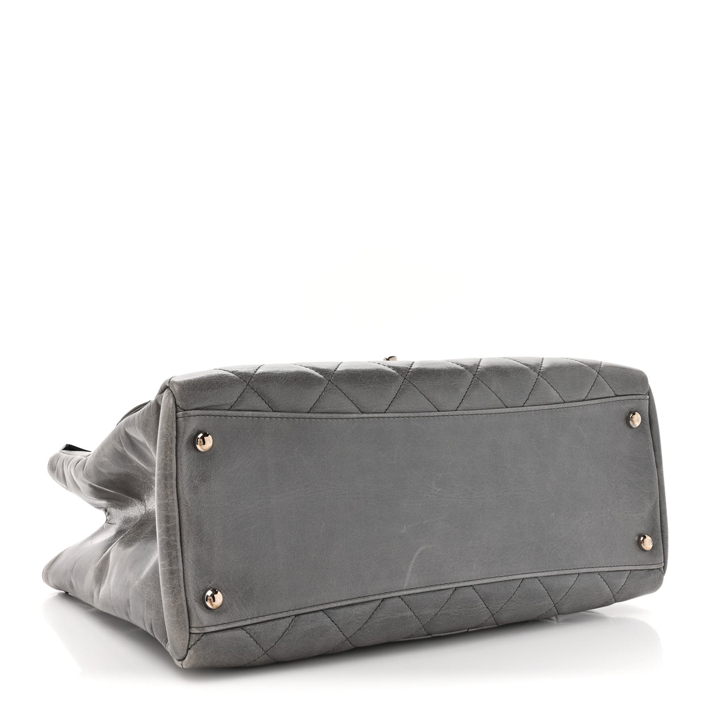 Glazed Calfskin Quilted Large CC Delivery Tote Grey