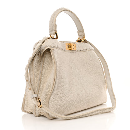 Fendi Curly Shearling Shiny Nappa Medium Peekaboo I SEE U Satchel White 2 of 12